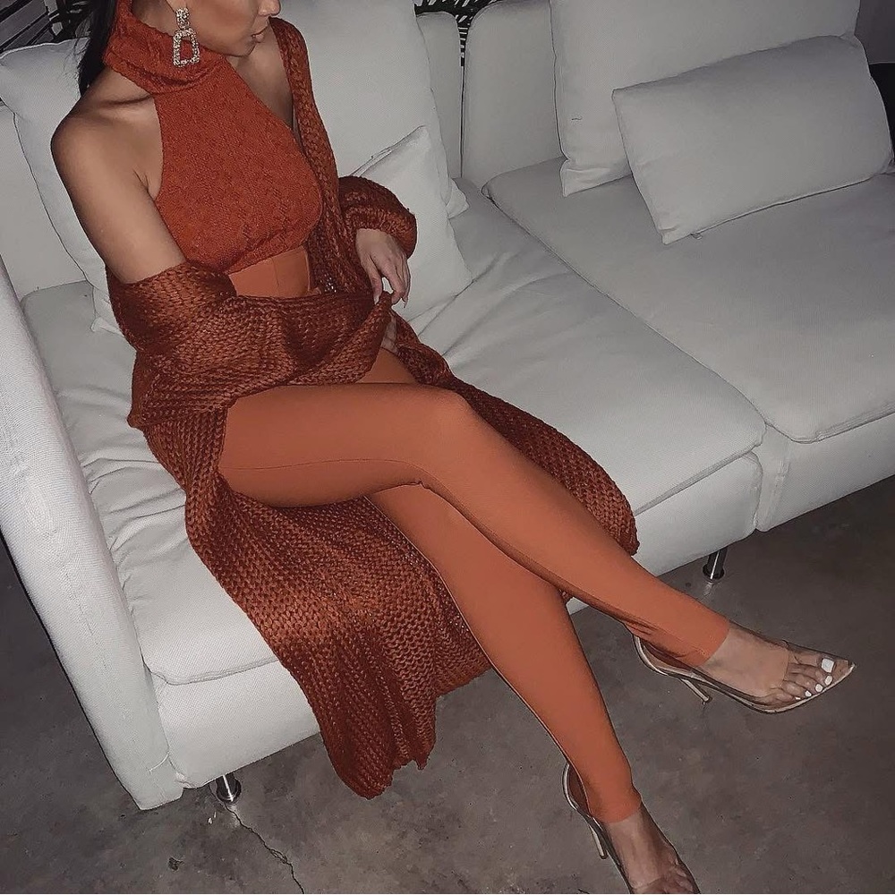 ❤️ CHIC + FLOWY ❤️ PRE-LOVED JLUXLABEL Rust Open Cardigan | Large *See Pics*